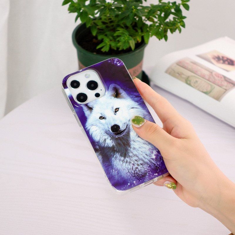 Mobildeksel Til iPhone 15 Pro Fluorescerende White Wolf